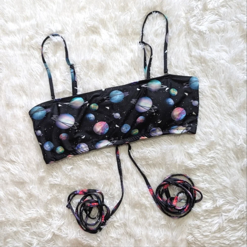 Blackmilk Galaxy Paper Universe Roped In Strappy Space Bandeau Bikini Top Large